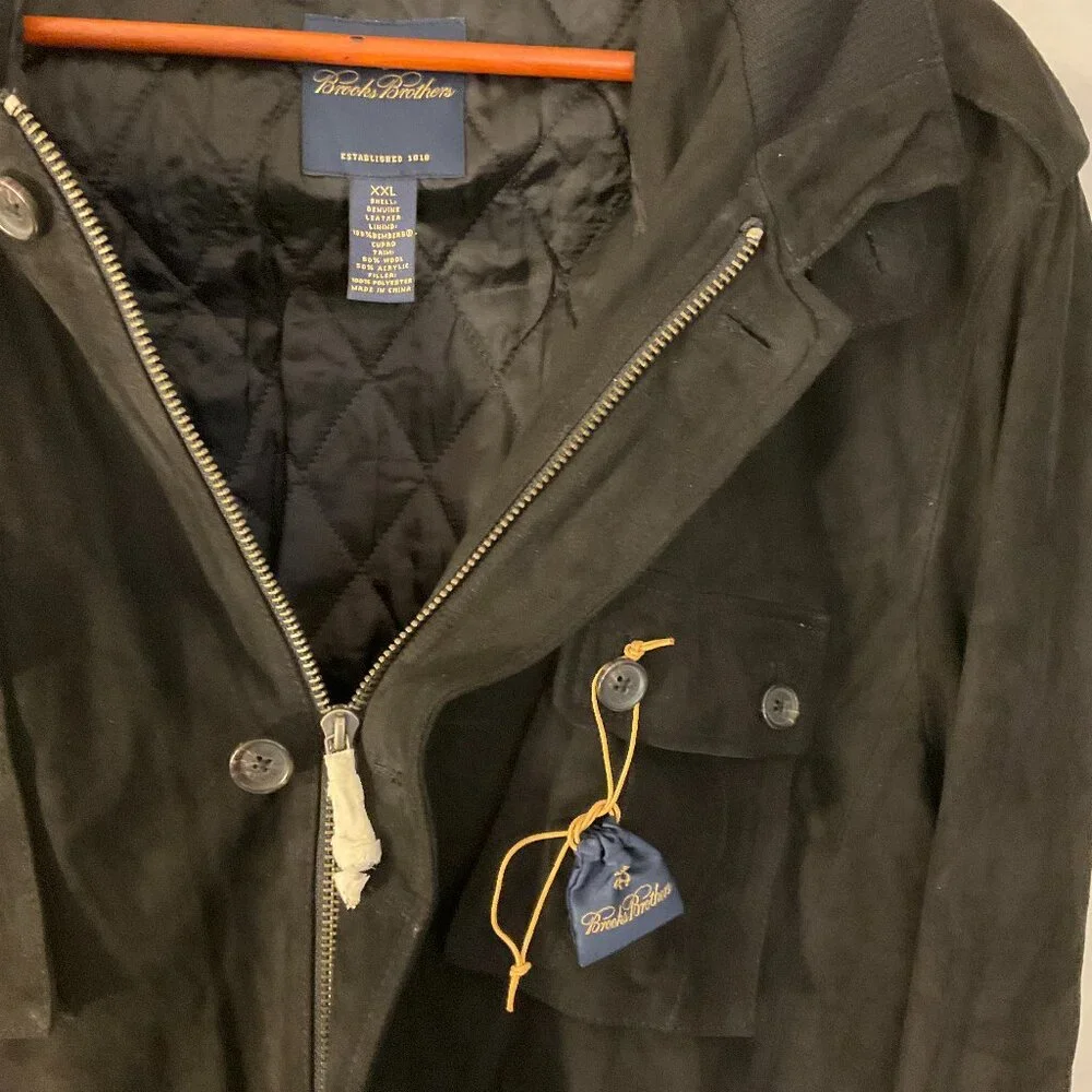 Brooks Brothers Suede Leather Black Safari Field Jacket Coat Men’s XXL NWT - Picture 1 of 16